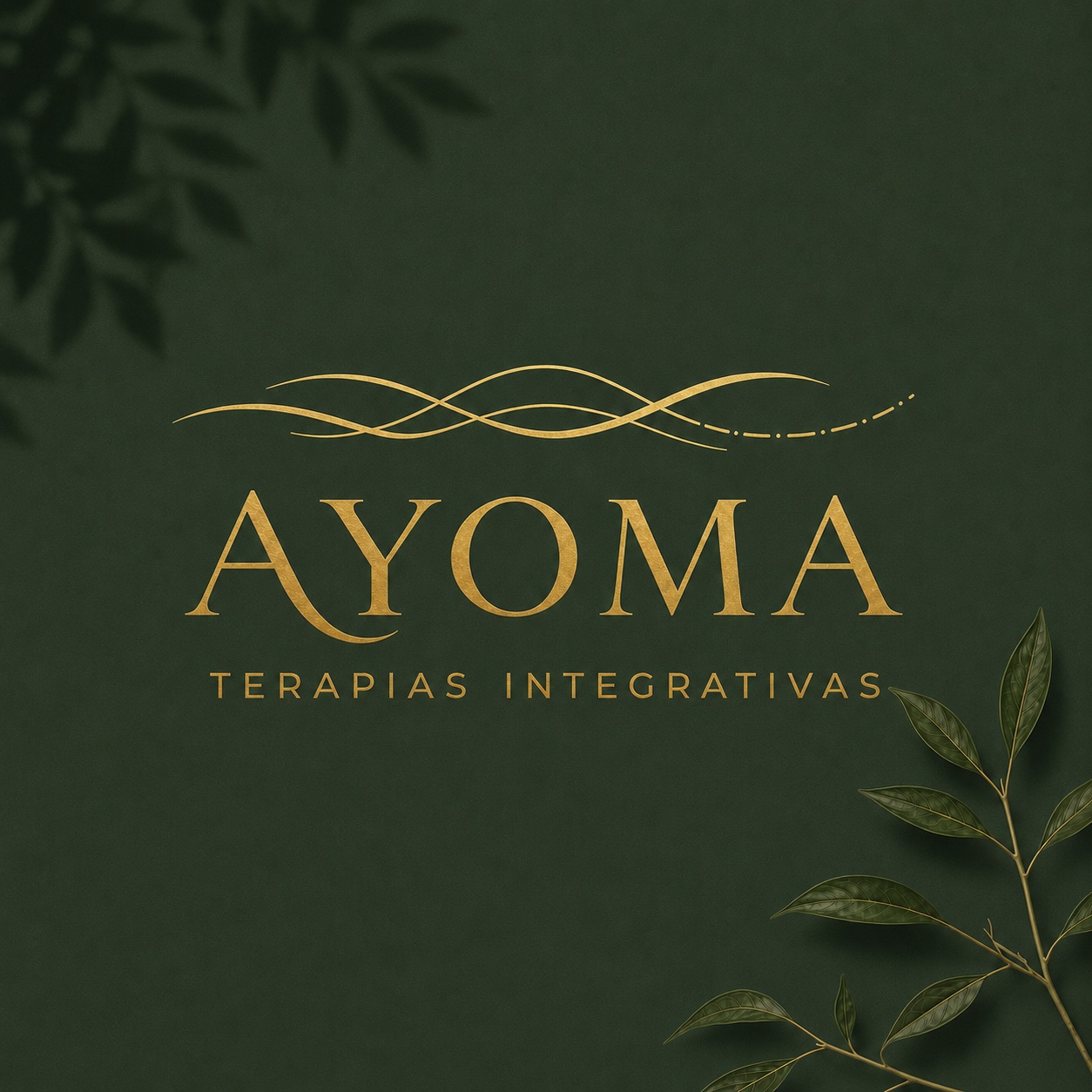 Composição AYOMA em fundo verde musgo