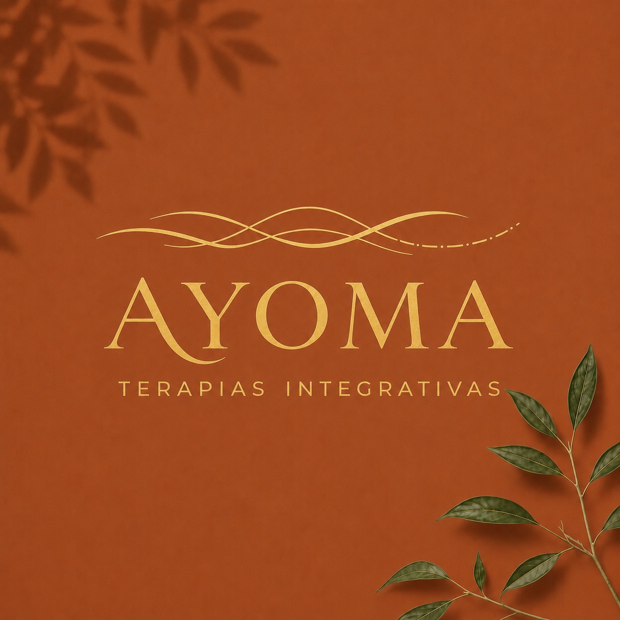 Composição AYOMA em fundo terracota terroso